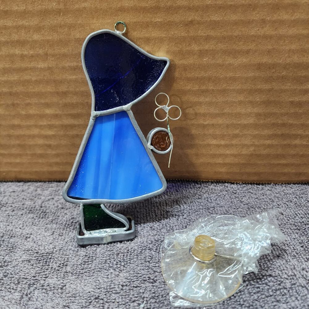 Vintage Tiffany Stained Glass Collector's Society girl with flower b48